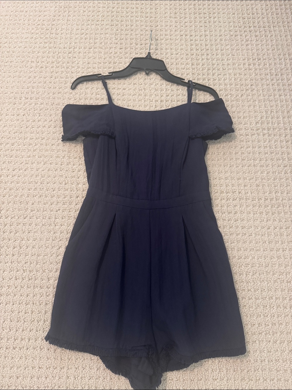 Off the Shoulder Navy Romper